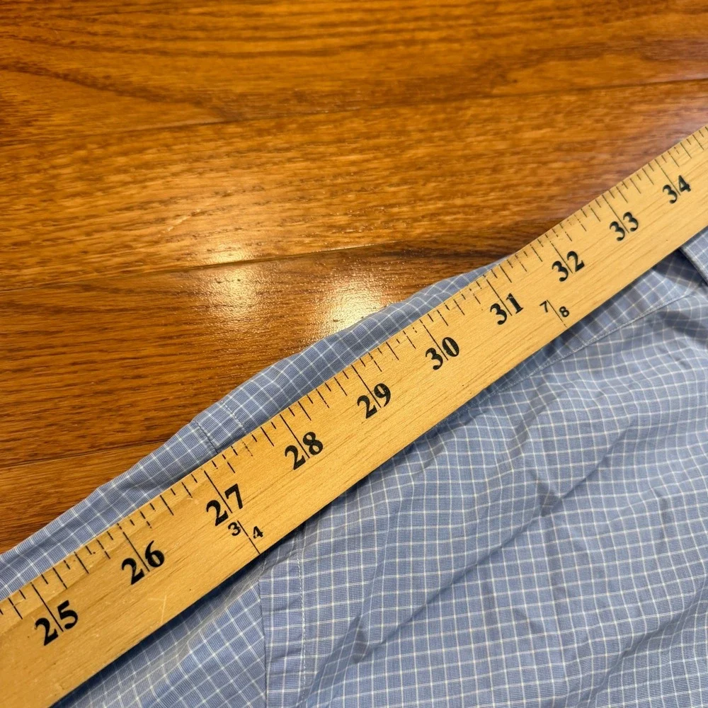 Brioni Button-Down Dress Shirt Fits Mens 17.5 Blue White Check Italy Cotton